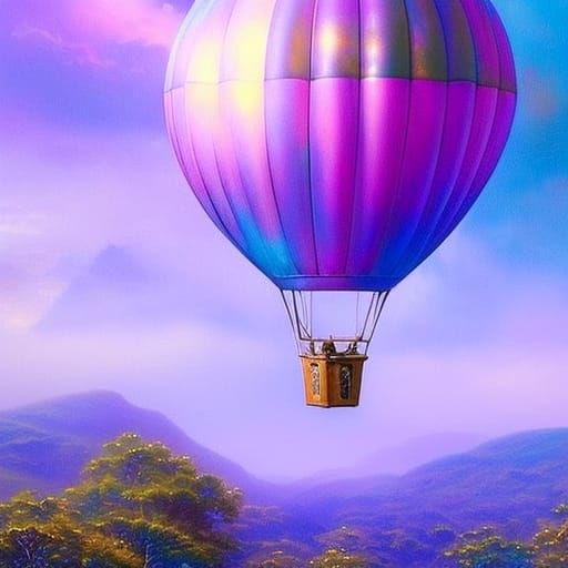 Ethereal purple holographic Hot air balloon with cobalt blue...