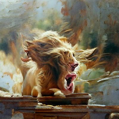 Roaring Lion in Oil Painting Style