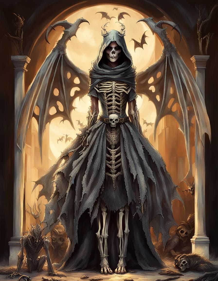 Gothic Fantasy Girl in Skeletal Dress Concept Art
