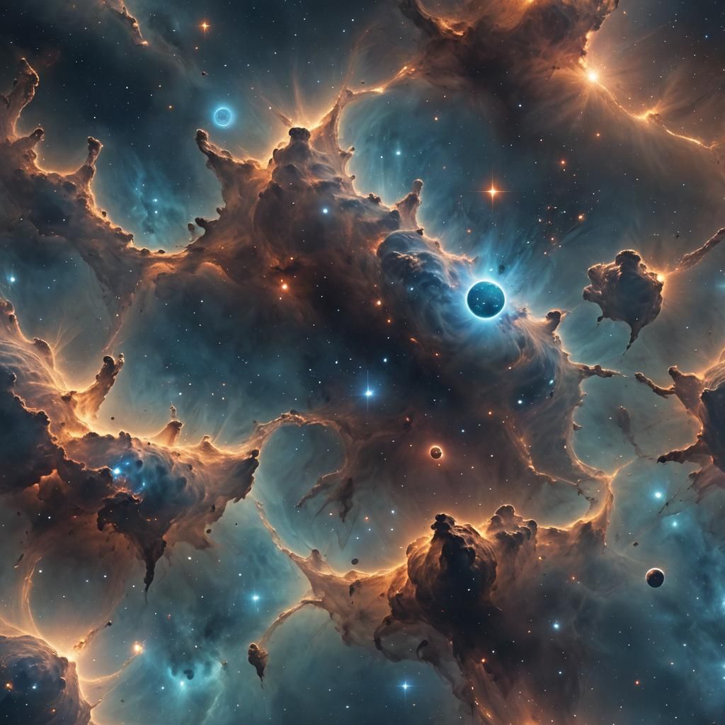 Blue Planet Drifting in Nebula: Digital Matte Painting