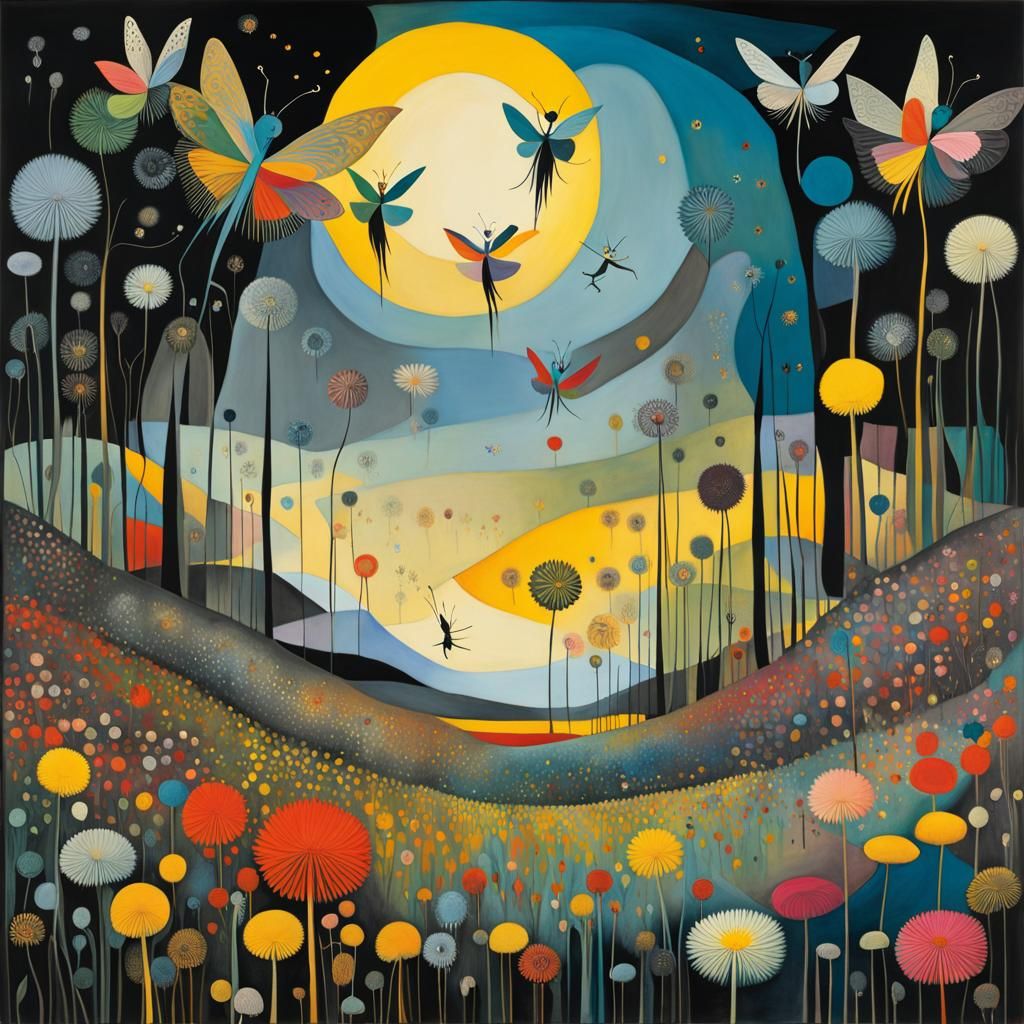 Winged Fairies in Dandelion Dreamscape, Surrealist Compositi...