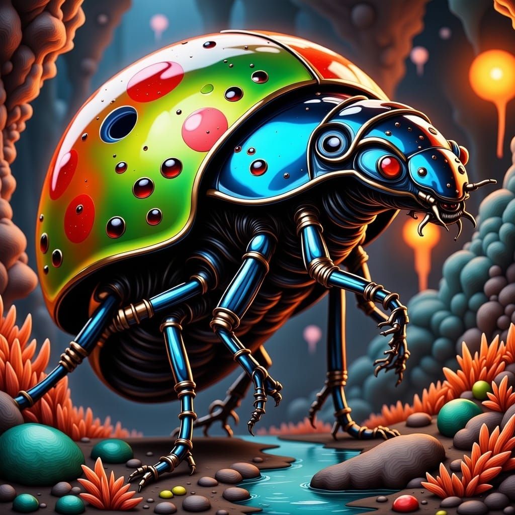 Ladybug Alien in Vibrant Futuristic Landscape