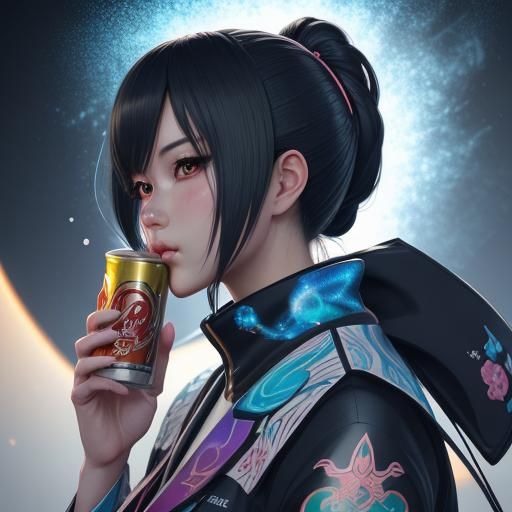 Anime Girl Drinking Beer in 3D Art Style