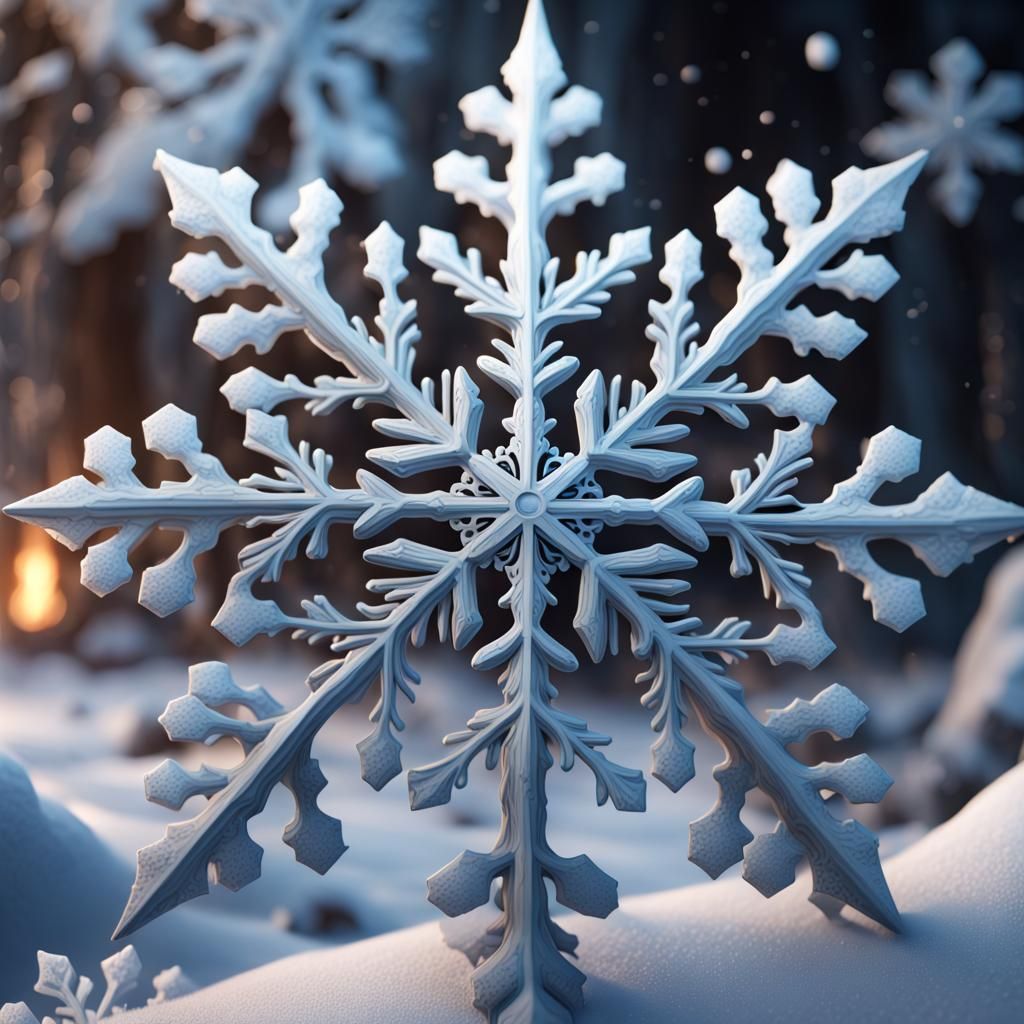 Detailed Realistic Snowflake Close-Up in 8k