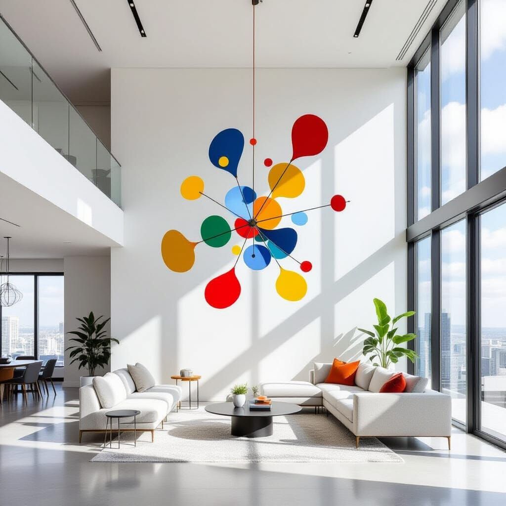 Calder-Inspired Sculpture Painting in Modern Luxury Living R...