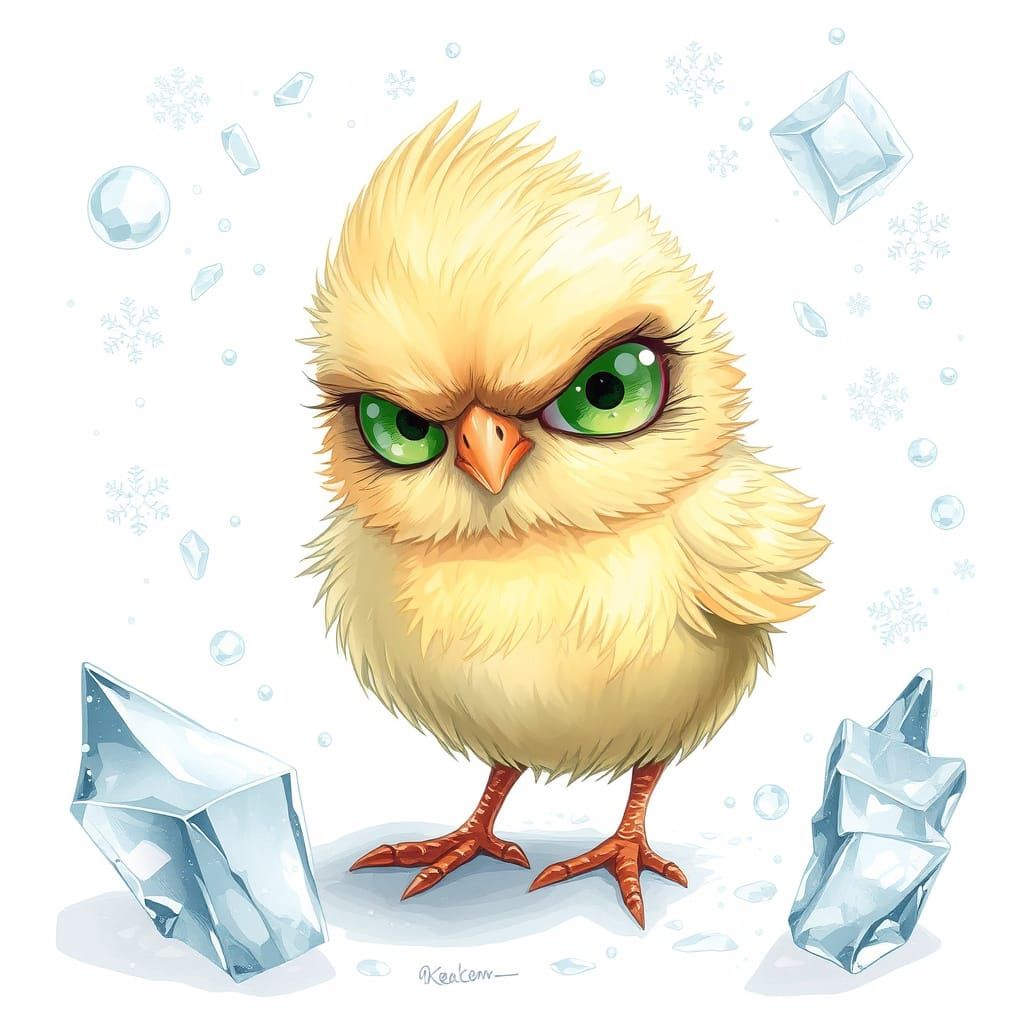 Grumpy Chick Playing in Winter Wonderland
