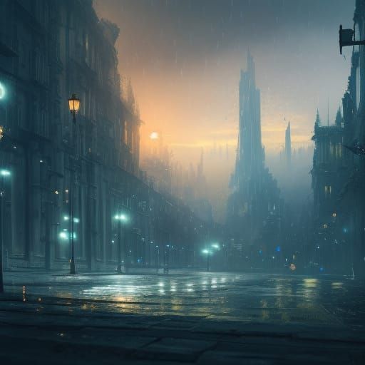 Detailed City Rain Matte Painting in Unreal Engine