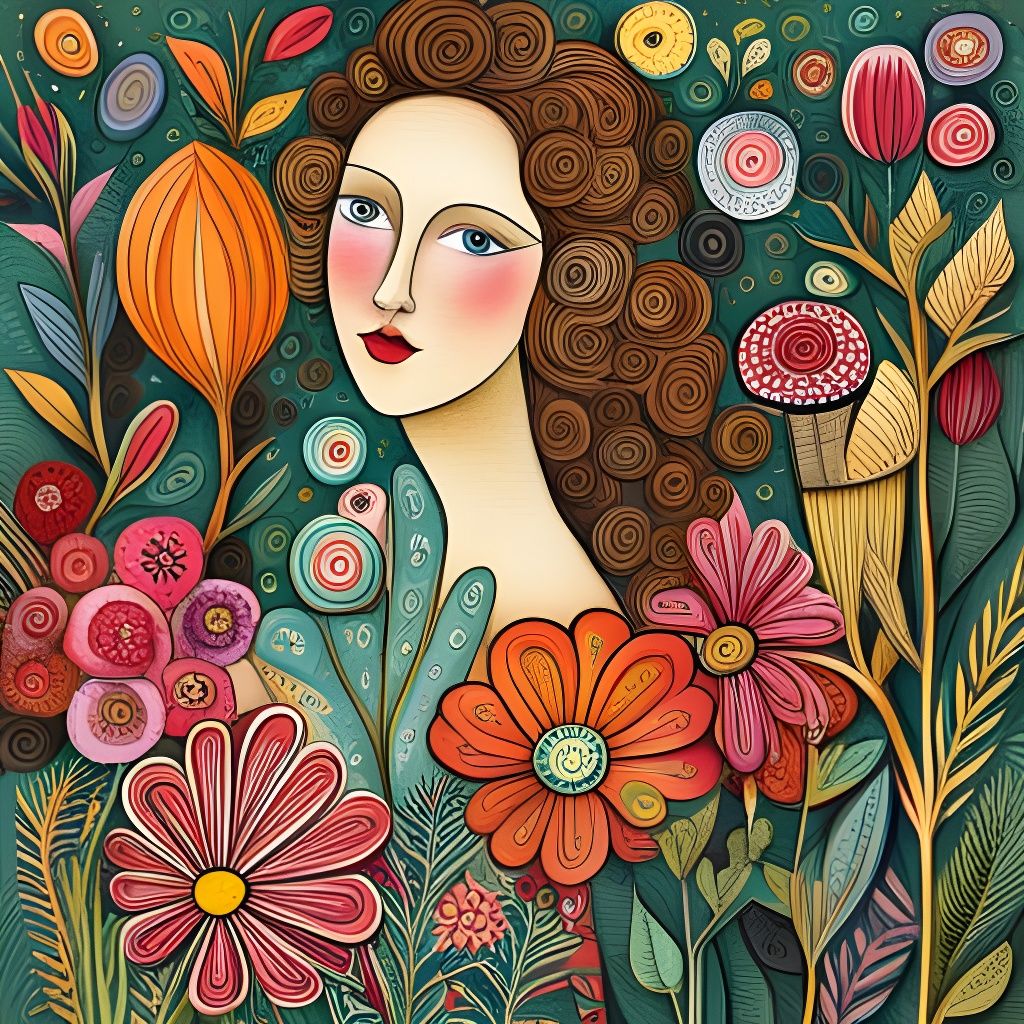 Botanical Summer Flowers in Art Brut Style