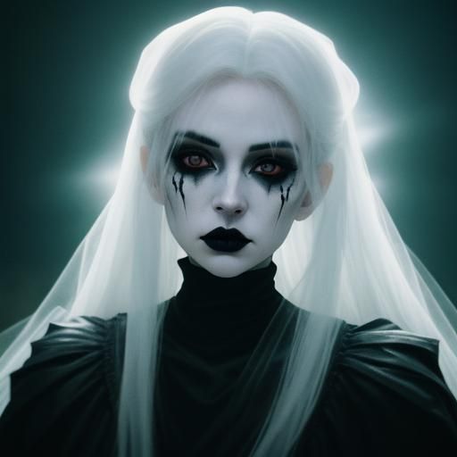 Ghostly Goth Girl with Glassy Eyes: Cinematic Still