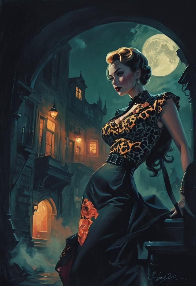 1950s Pinup in Noir Night Scene