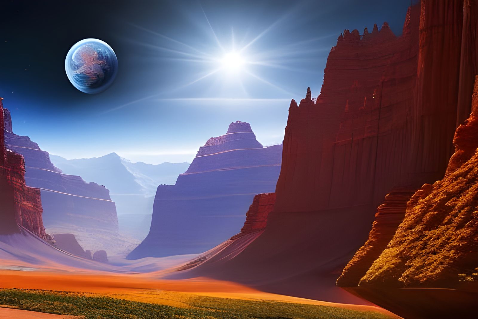 Astronaut in Scenic Spacescape Fantasy Art