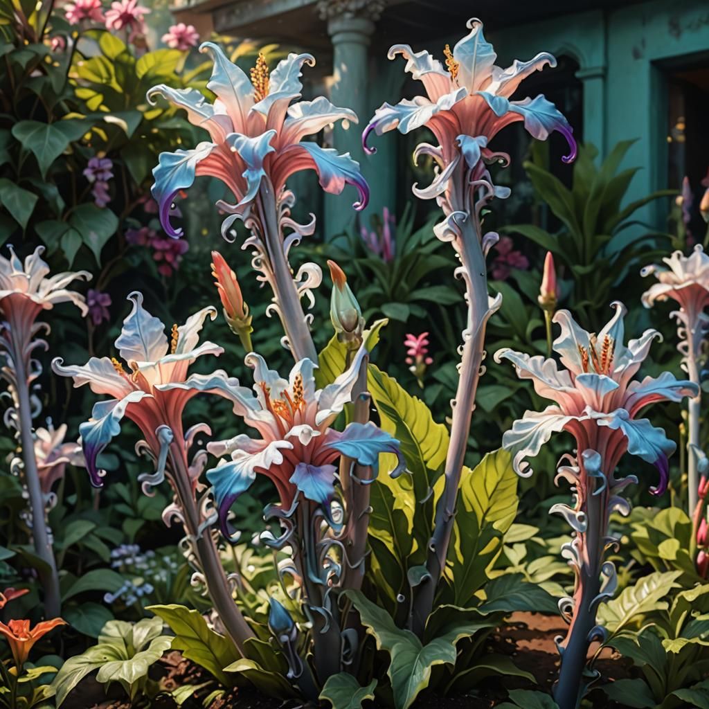 Iridescent Ghost Pipe Flowers in Splash Art