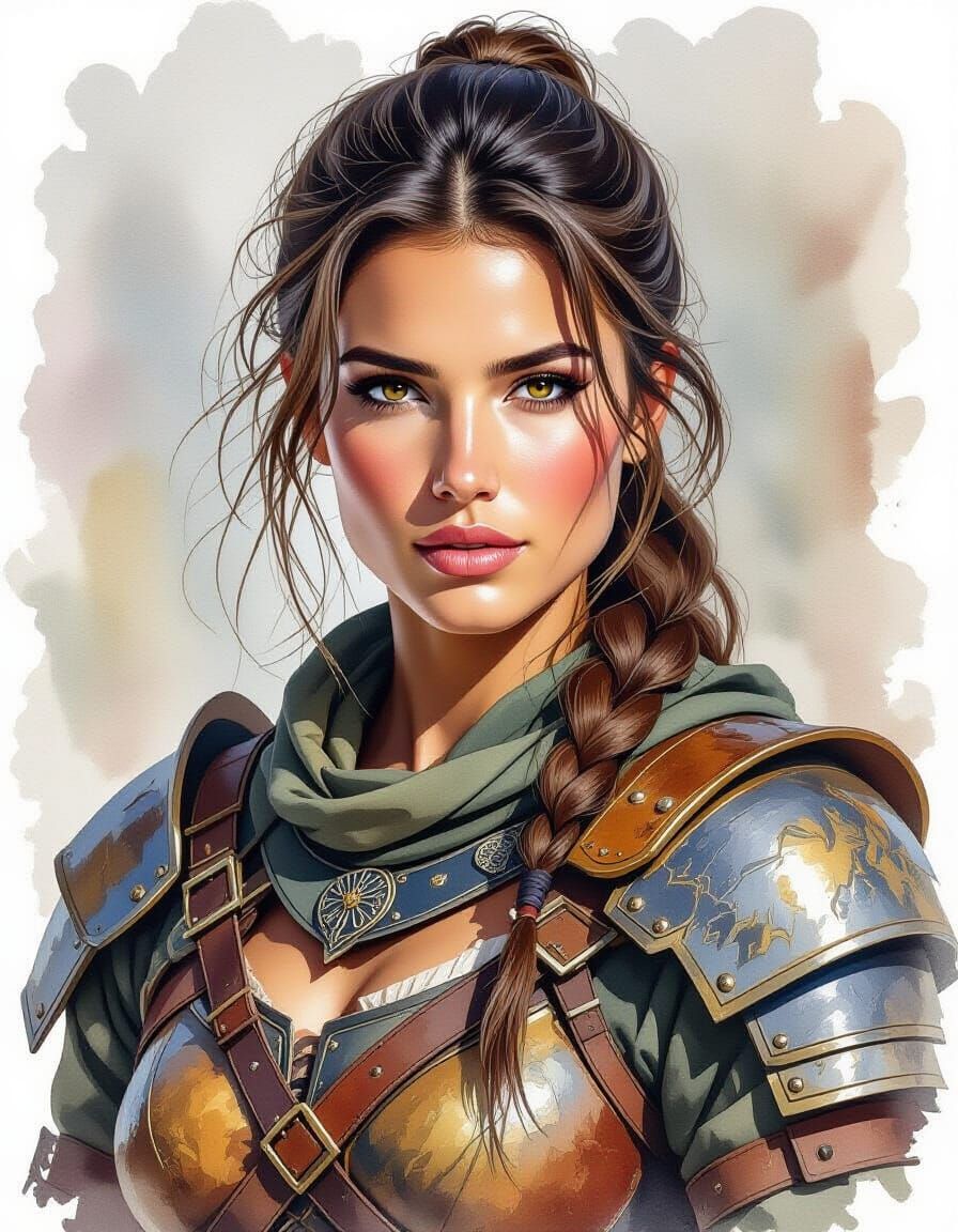 Watercolor Portrait of a Strong Woman Warrior