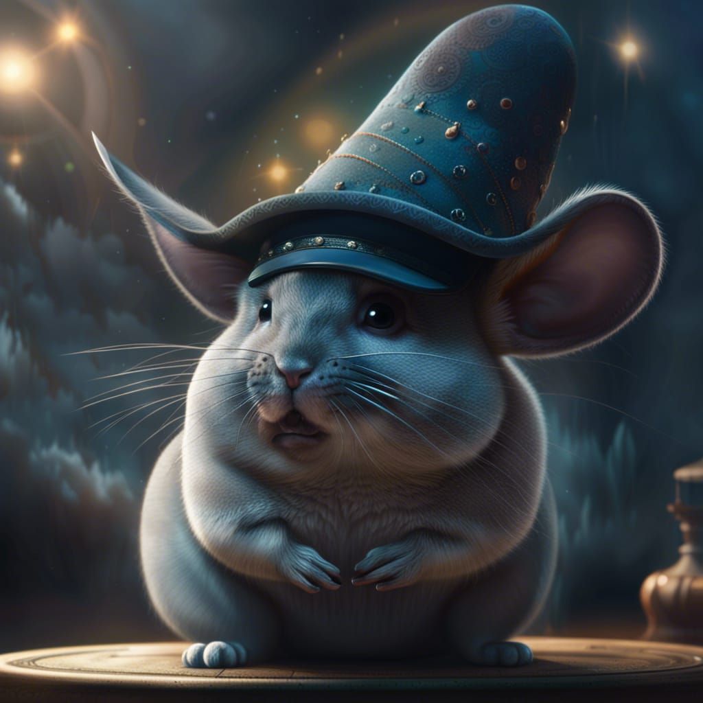 Chinchilla in Magic Hat: Epic Digital Painting
