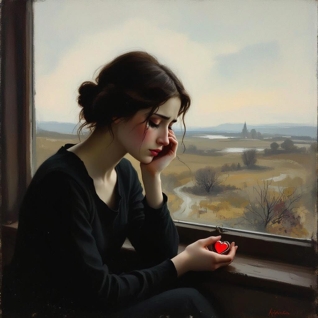 Melancholy Woman with Broken Heart Locket