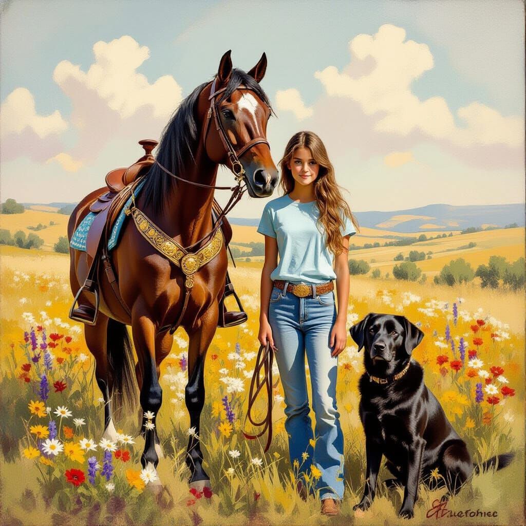 Arabian Mare in Golden Light, Oil Painting