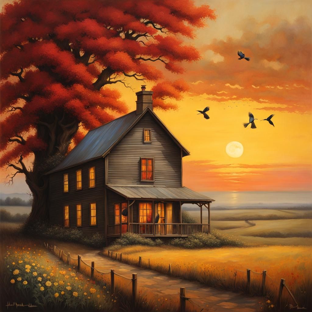 Hyperrealistic Farmhouse Scene in Watercolor Style