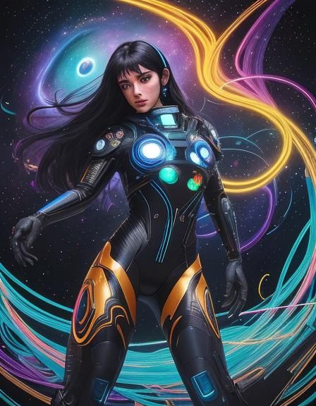 Astronaut in Cyberpunk Style Floating in Space