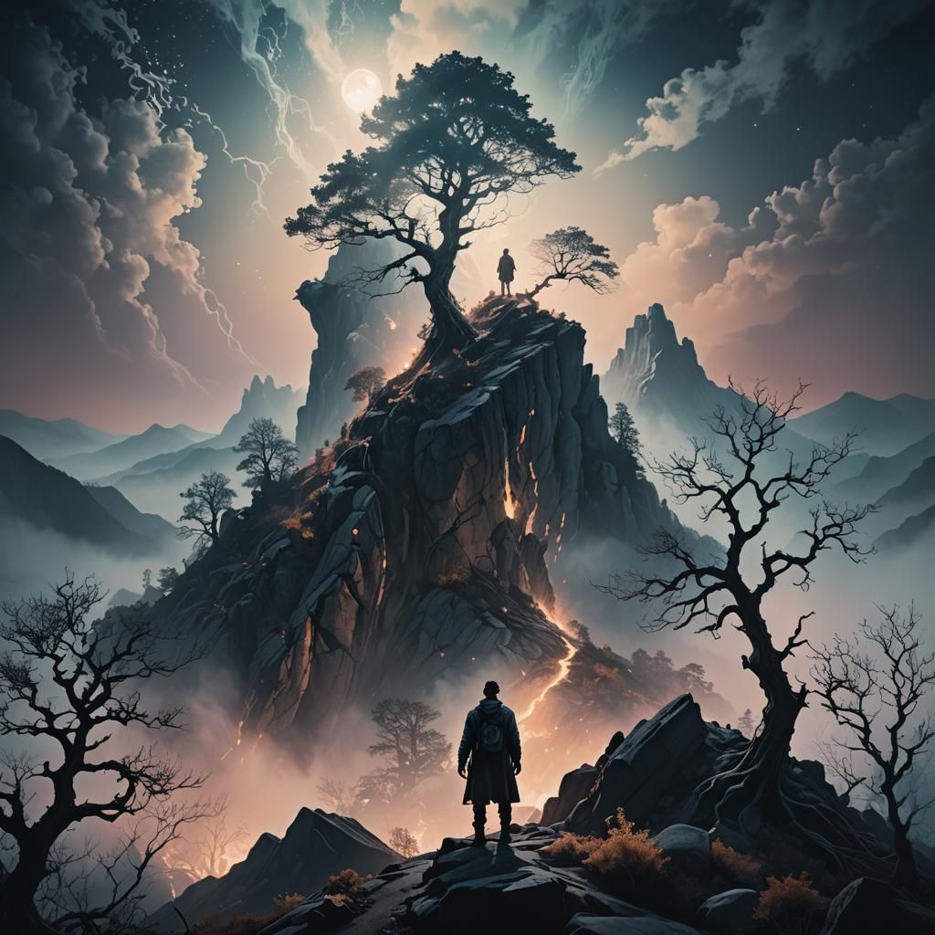 Surreal Mountain Peak Scene in Dreamlike Detail