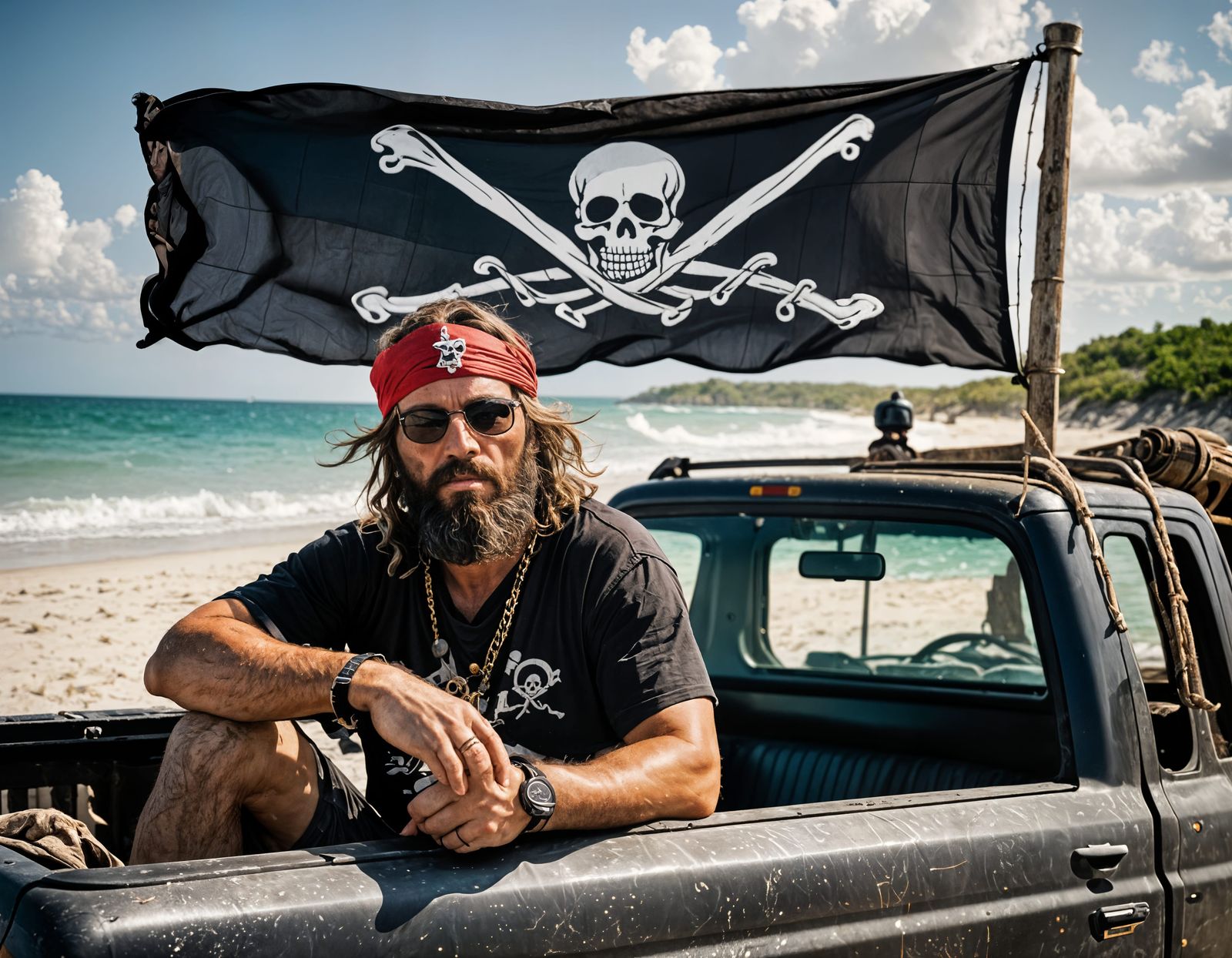 Beach Bum Relaxation Under Pirate Flag Photography