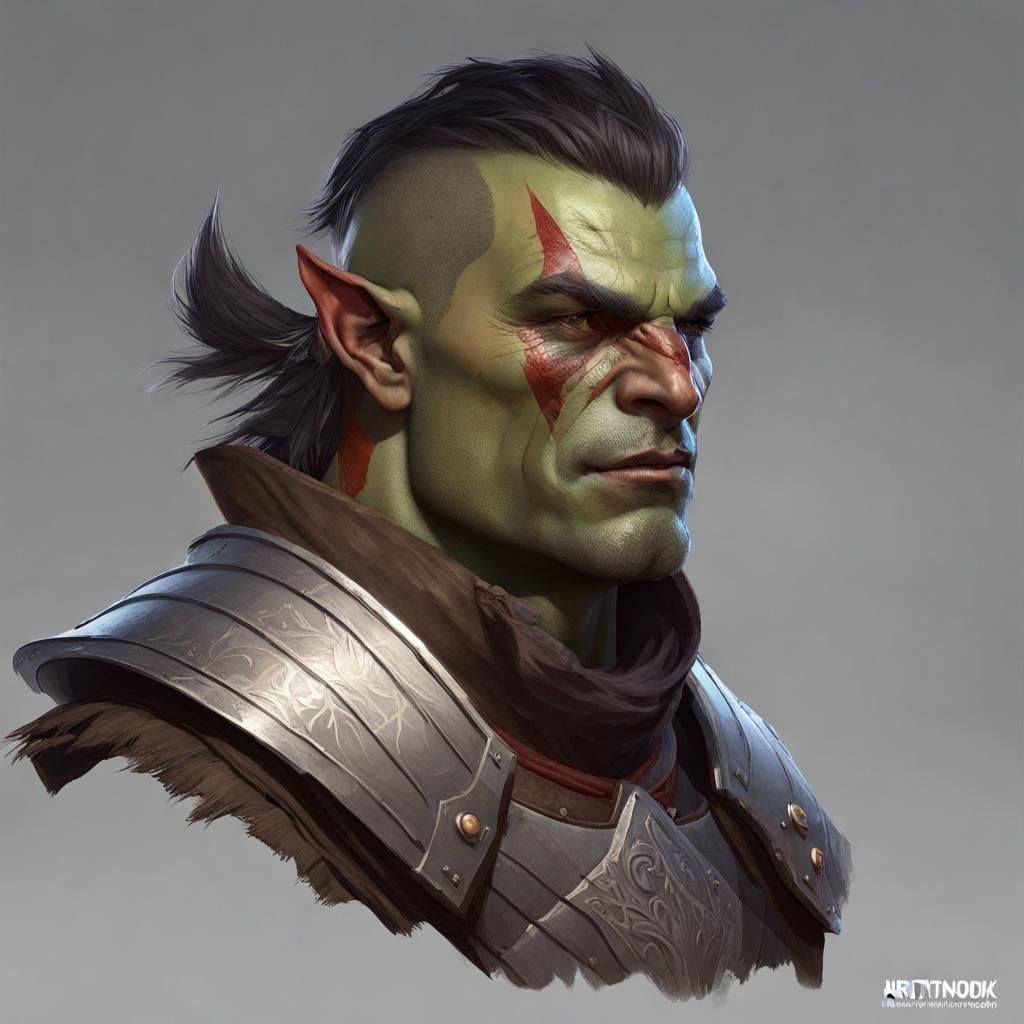 Detailed Portrait of a Half-Orc Knight
