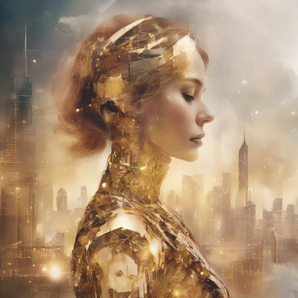 Android Silhouette Shines in Vibrant Cityscape at Dusk