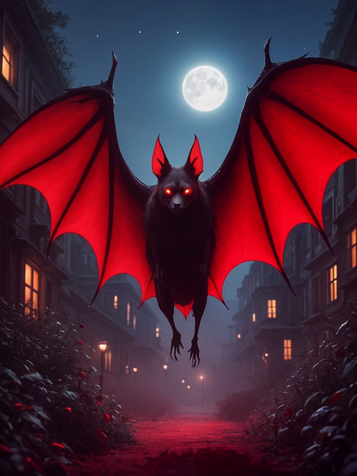Terrifying Red Bat Flying in the Night