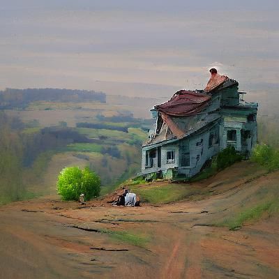 Old House on Hill: Photorealistic Oil Painting