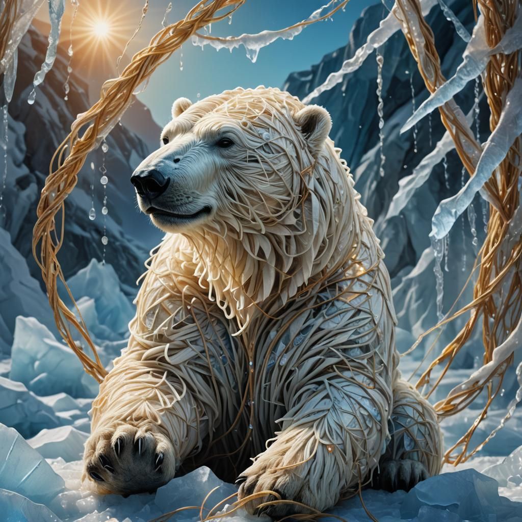 String Polar Bear Amidst Ice, Fantasy Art