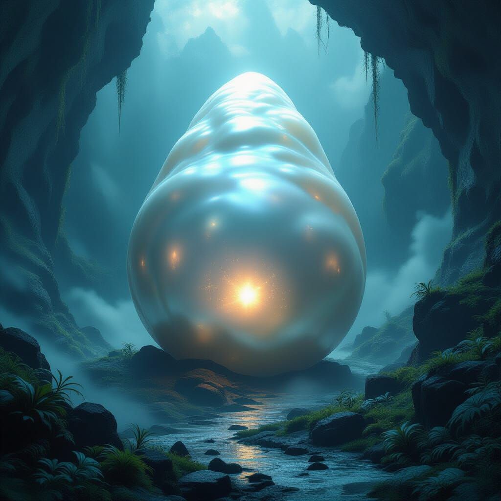 Ancient Pearl in Hidden Valley with Bioluminescent Flora