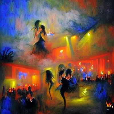 Nightclub Scene: Impressionistic Dancing in Colorful Lights