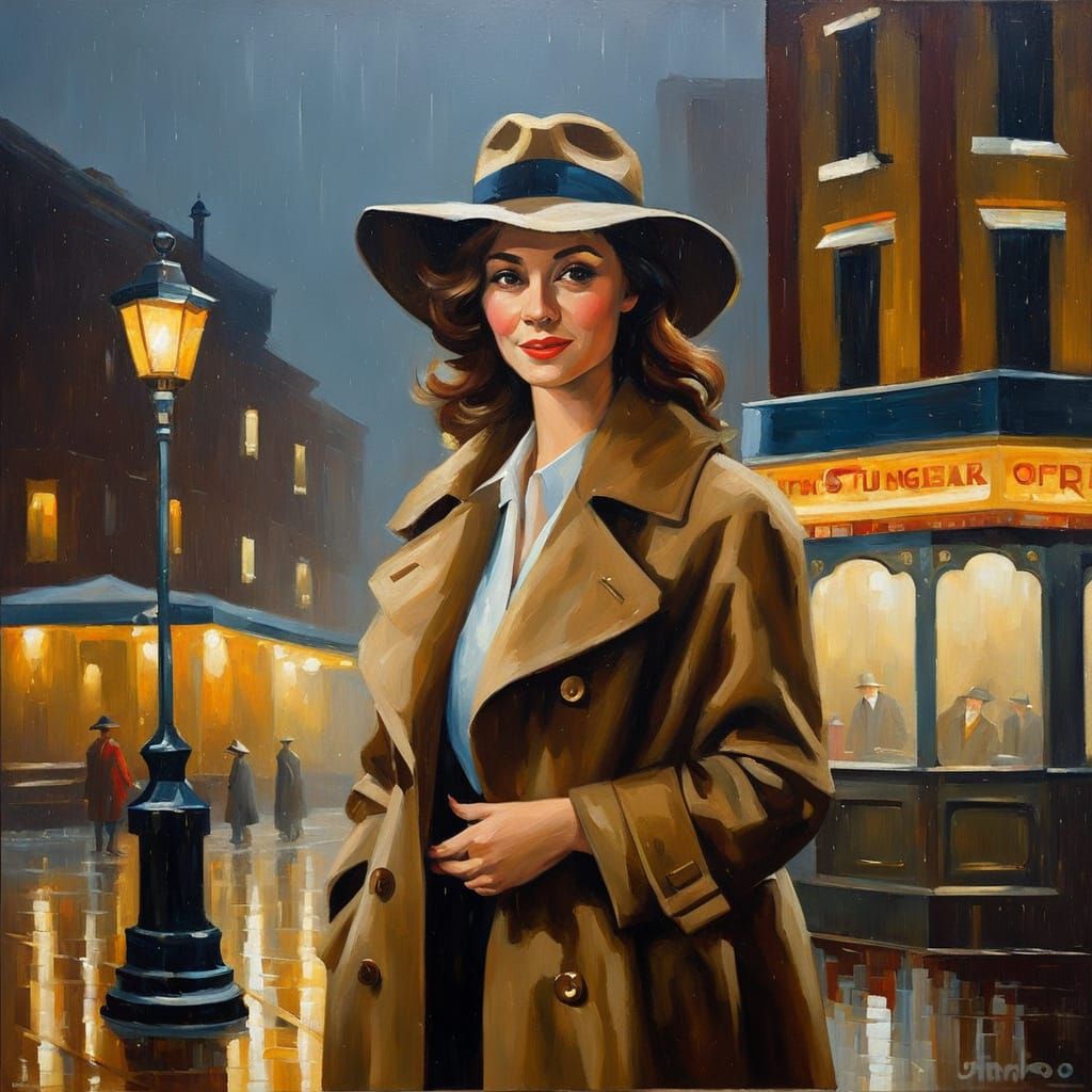 Impressionistic Oil Painting of Woman in City Street