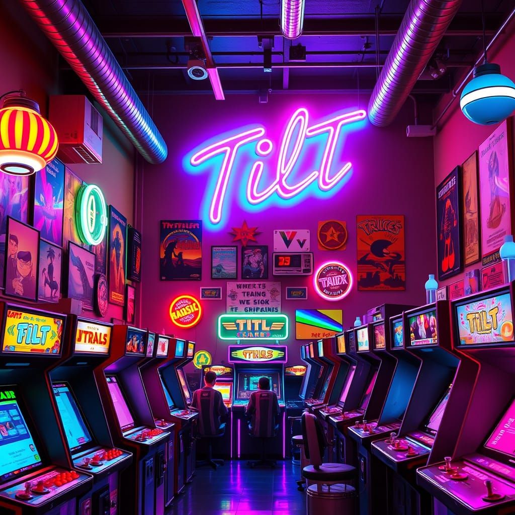 Vibrant 80s Arcade Scene in Radiant Neon Lights