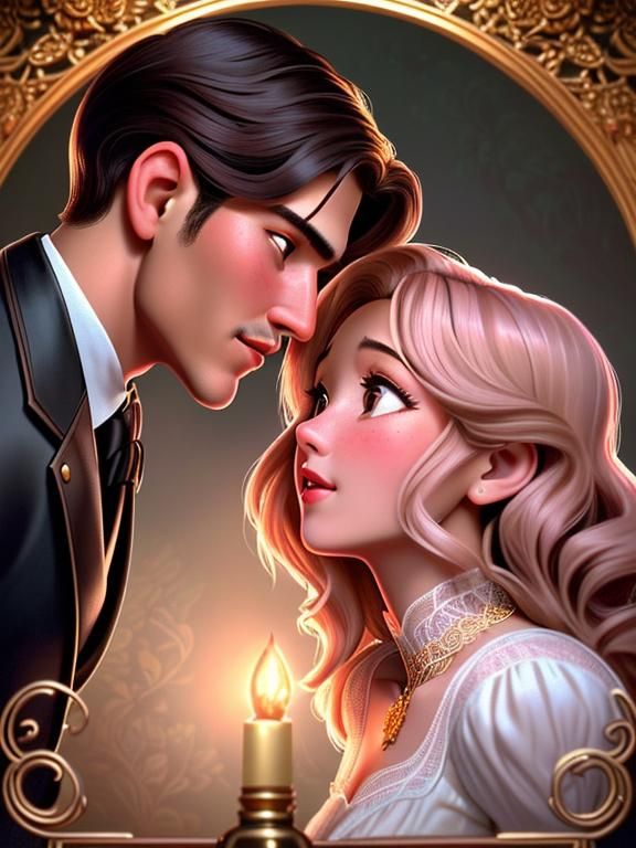 Romantic Encounter at Train Station in Oil Painting Style