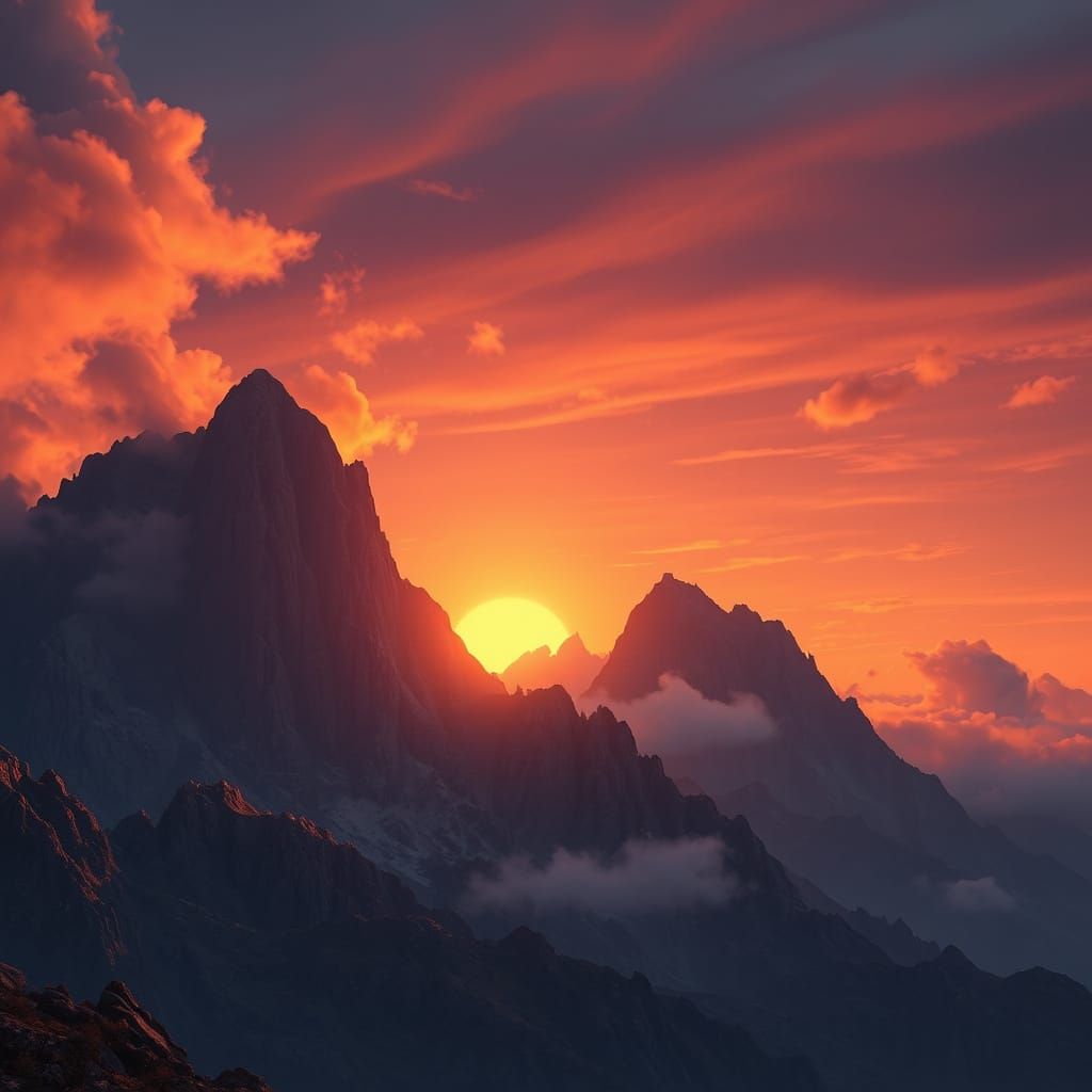 Surreal Sunset on a Mid-Mountain Landscape