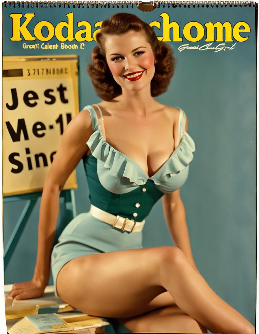 Vintage Pin-Up Girl in Kodachrome Style