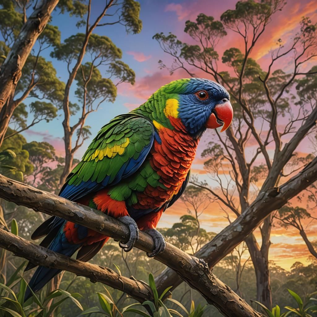 Colorful Lorikeet Portrait in Hyperrealistic Style