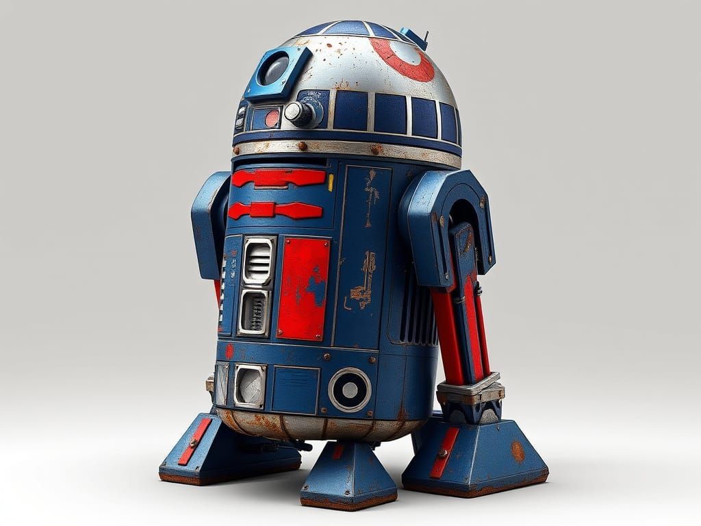 Battle-Worn Blue Droid with Red Accents