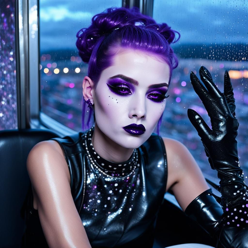 Goth Punk Woman in Rainstorm, Astral Illustration