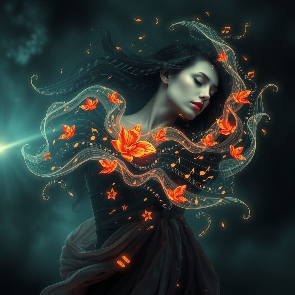 Woman and Melody: A Surreal Digital Artwork