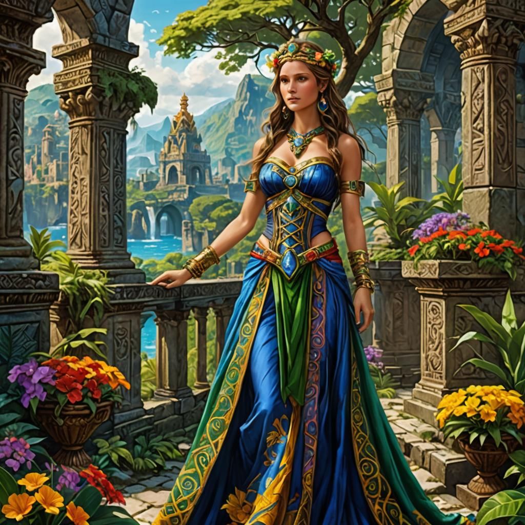 Fantasy Princess in Exotic Ancient City Ruins