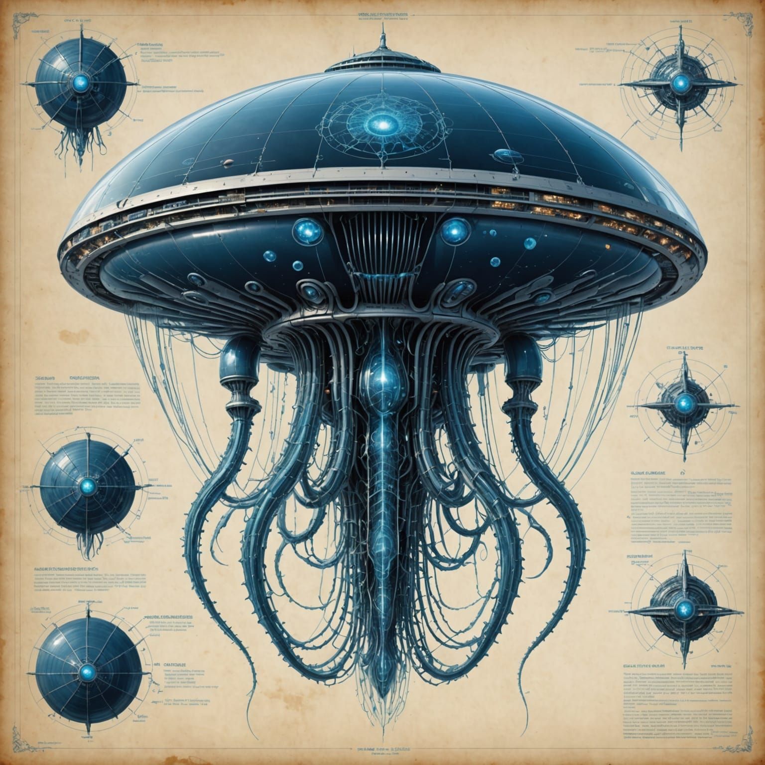 Futuristic Spaceship Inspired by Portuguese Man-of-War in Bl...