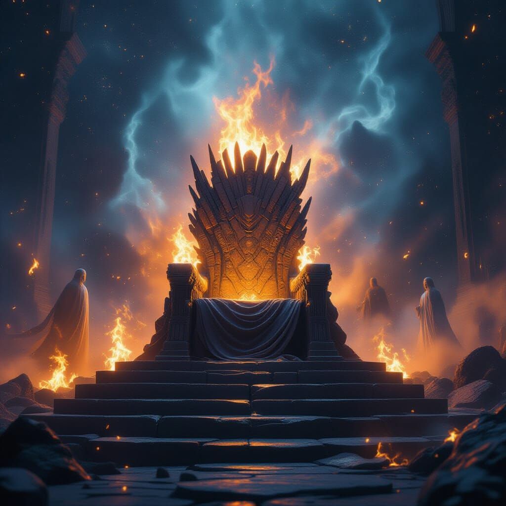 Epic Cosmic Throne of Stone, Gold, and Fire