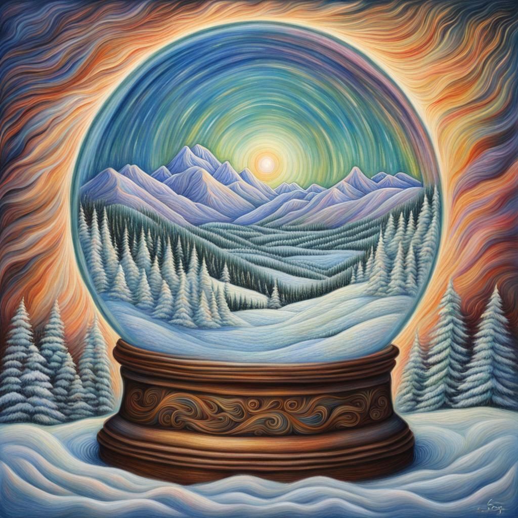 Snow Globe World in Impressionistic Pastel Style