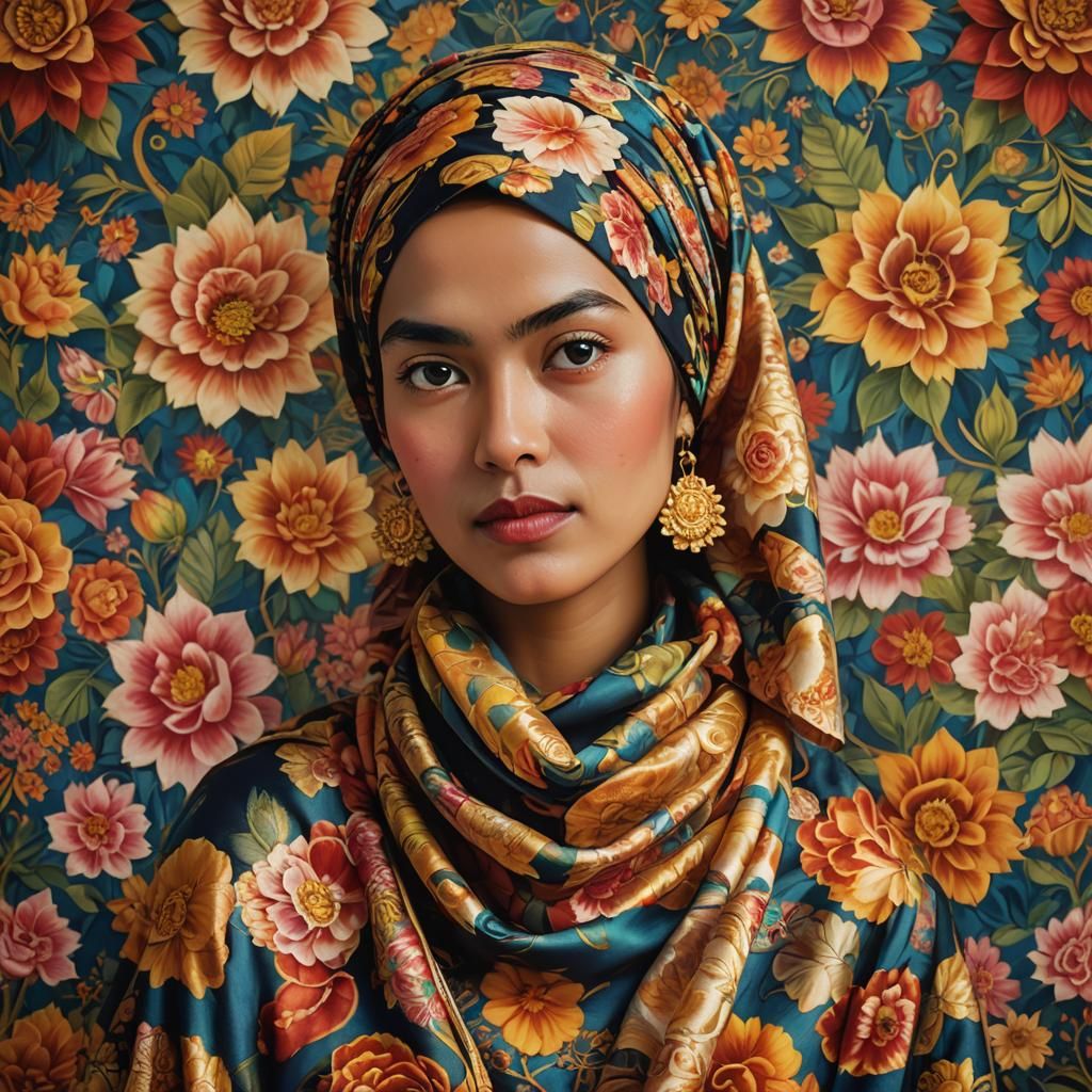 Malay Woman Portrait with Floral Backdrop