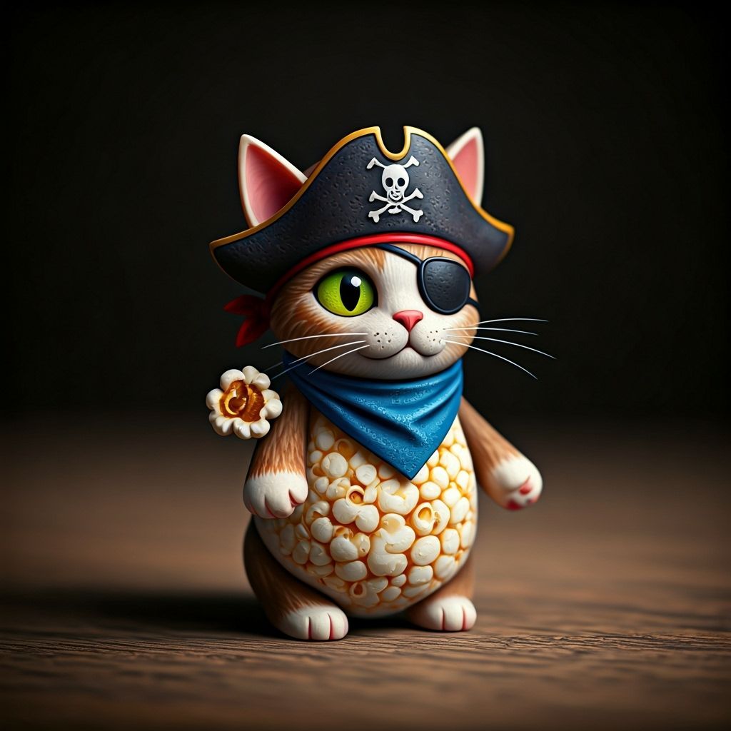 Popcorn Cat Pirate Wooden Toy, Whimsical Design