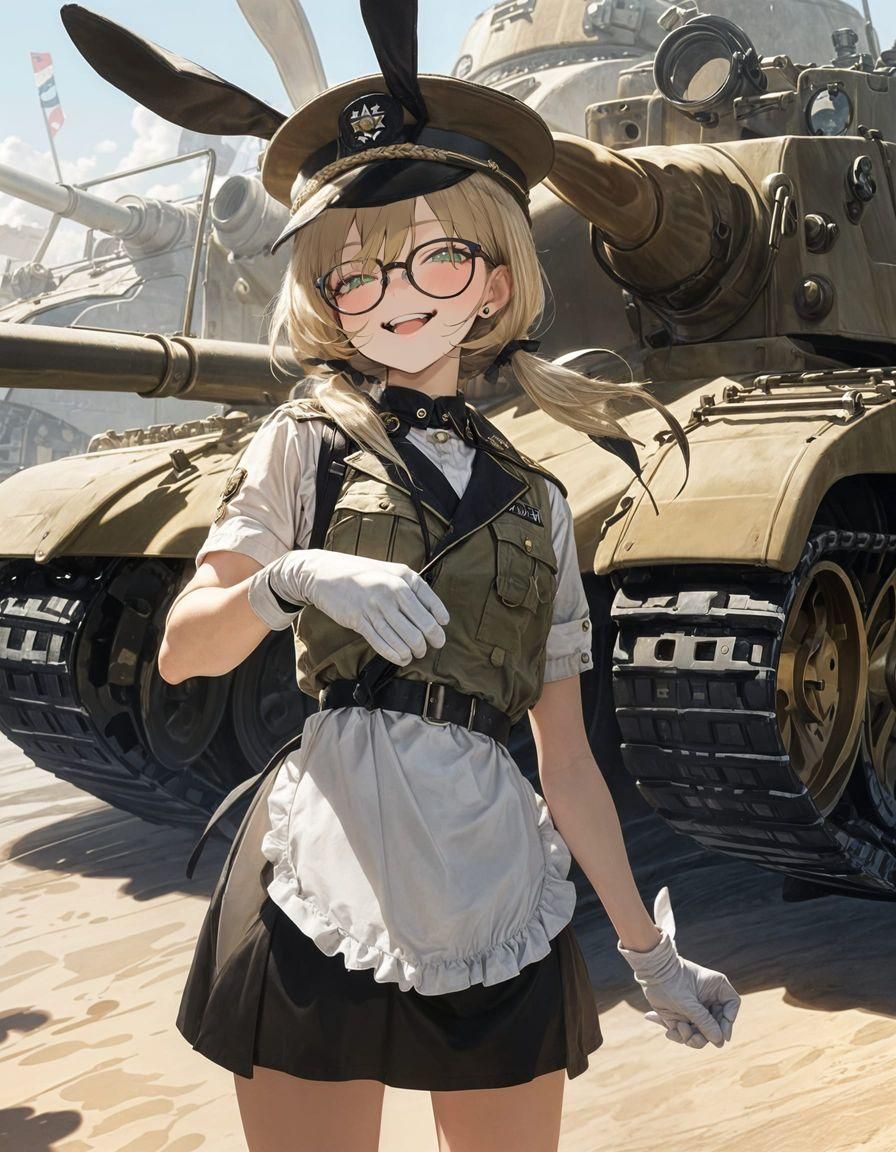 Anime Rabbit Girl with Military Tank