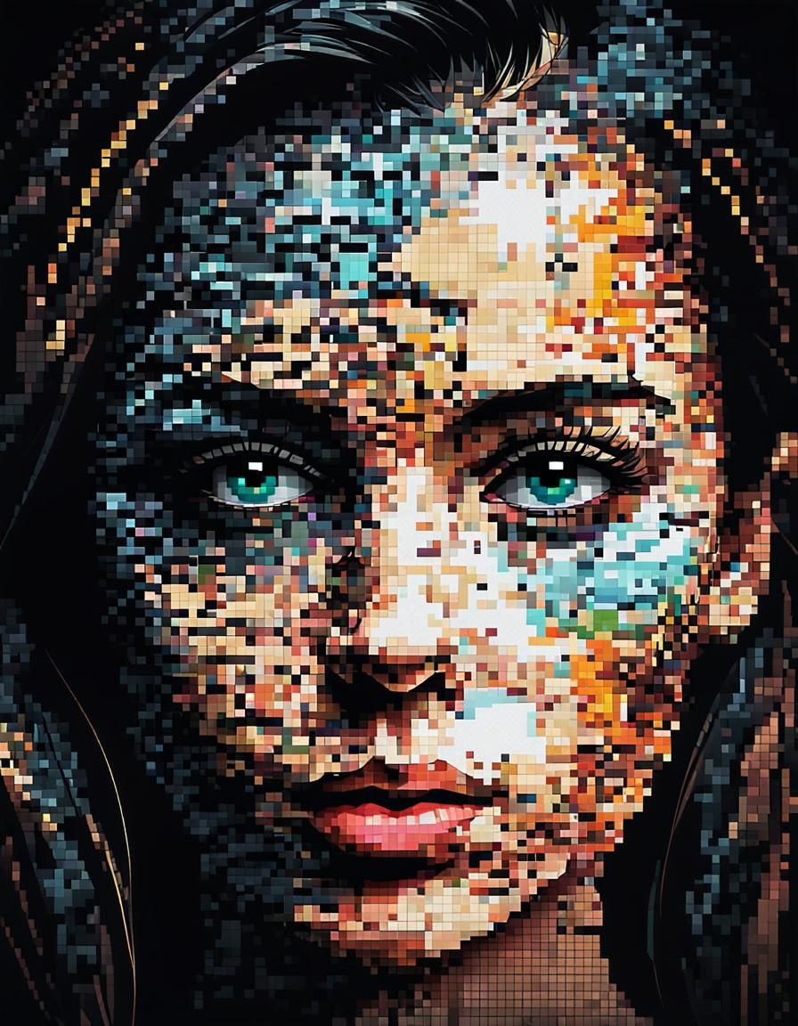 Beautiful Pixelated Face in 8-Bit Glitch Art