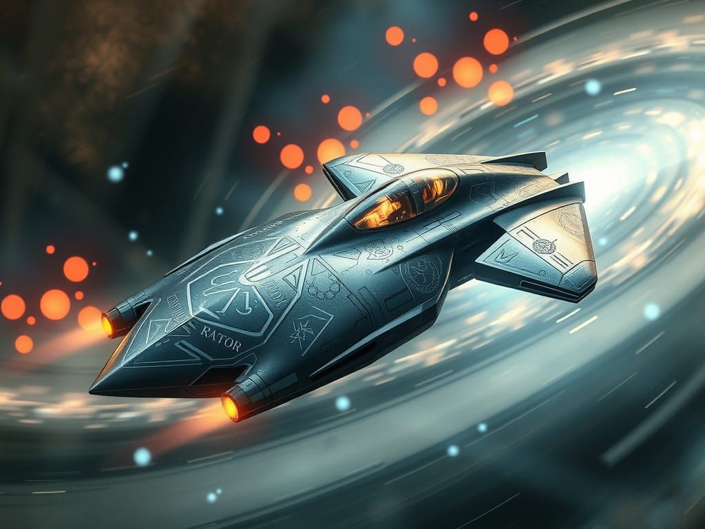 Sleek, Otherworldly Spaceship in a Swirling Nebula