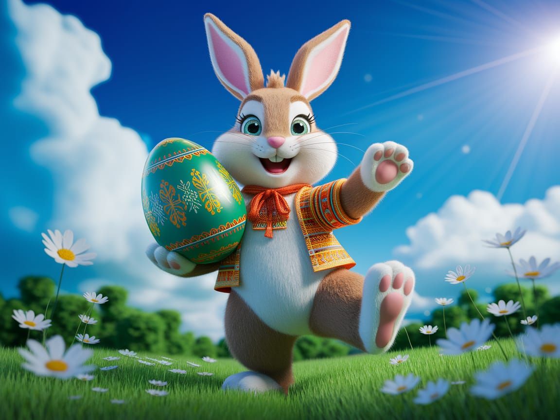 Vibrant Easter Bunny in a Blooming Spring Meadow